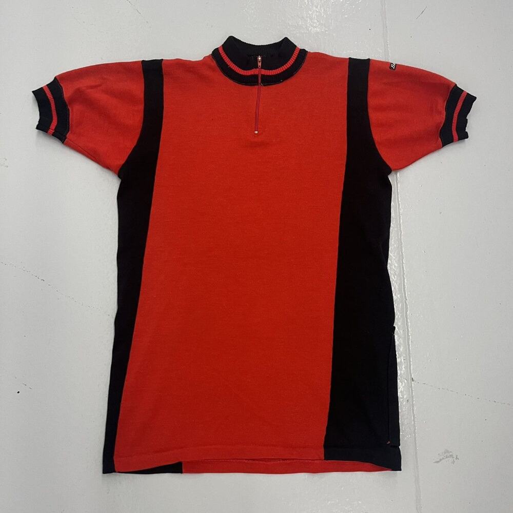 Vintage 60s 70s Santini Red Rayon Cycling 1/4 Zip Shirt